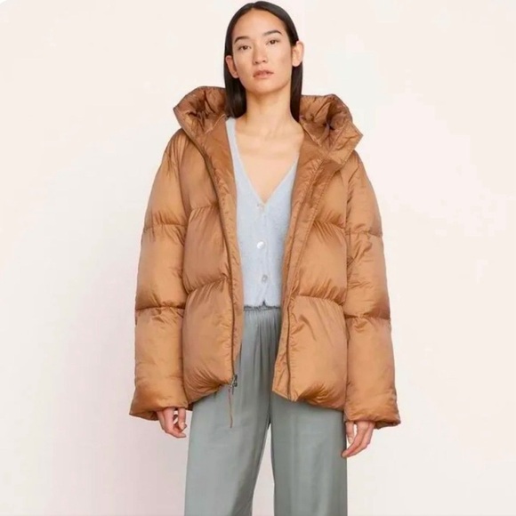NEW! VINCE Hooded Puffer Jacket Mocha Women SZ Large - Picture 1 of 15